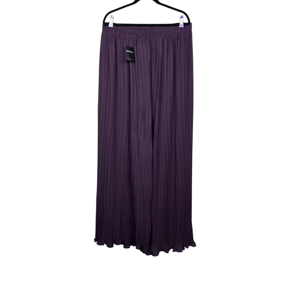 Forever 21 Womens Purple Pleated Chiffon Wide Leg Pull-On Pants NWT